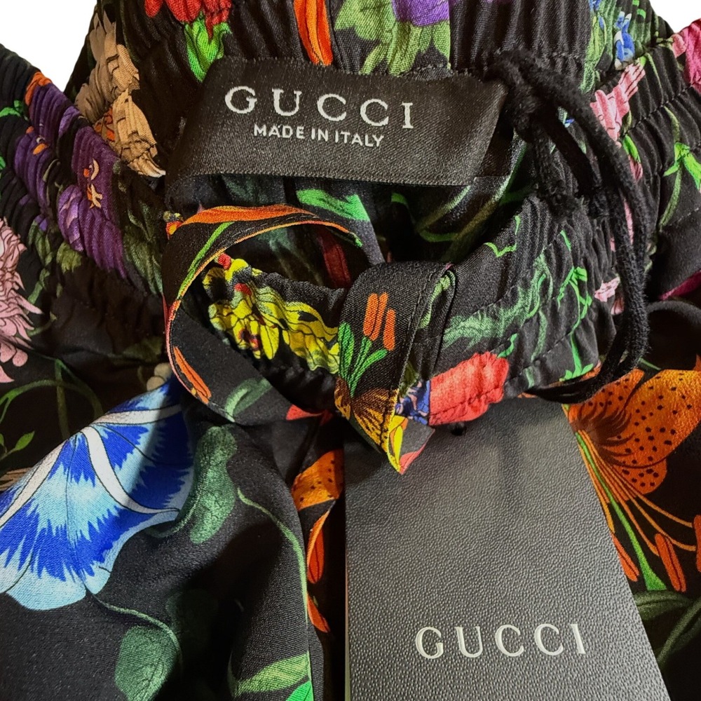 Gucci Flora Print Silk Wide Leg Pants Black Floral A003ZB ZAUU3 IT 38 - Picture 3 of 8